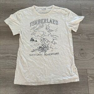 Timberland Womens White Short Sleeve Navigate Adventure Graphic T-Shirt Size S